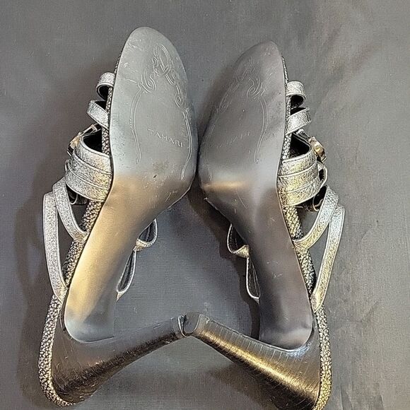 TAHARI SHIRLYN MULTI-STRAP ROUND TOE HIGH HEEL STILETTOS SLIDES PUMP - Picture 9 of 13